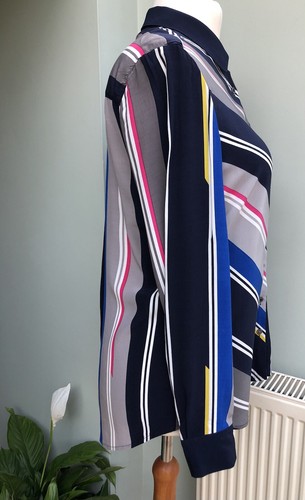 Ladies Tommy Hilfiger Striped Blouse Size 12 Blue Grey White Pink 42” Bust L/S - Picture 3 of 10