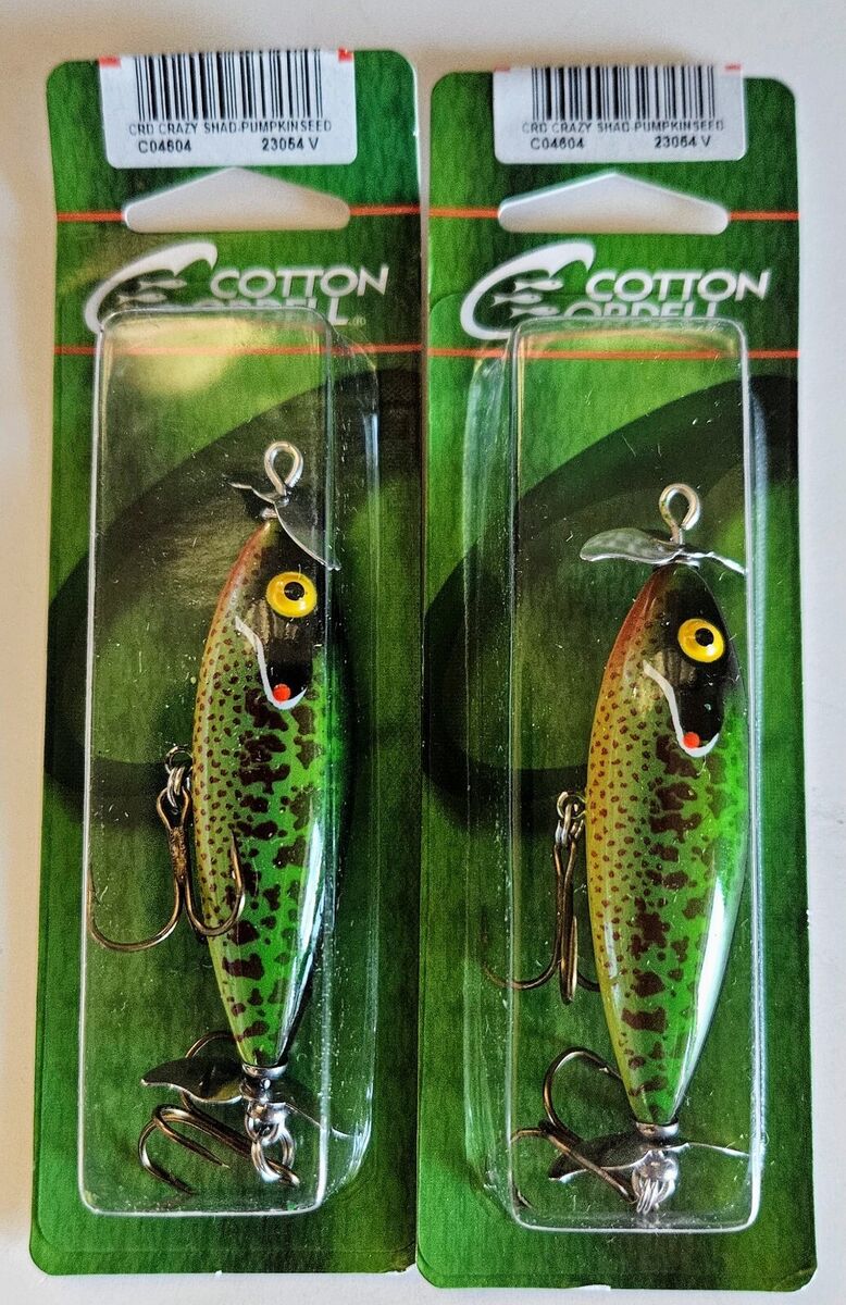 2 Cotton Cordell Crazy Shad Topwater Lures 3/8 oz 3 Color Is Pumpkin Seed  New