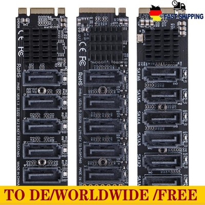 M.2 MKEY PCI-E Riser Card 5/6 Port Converter NVME To SATA SATA3.0 Adapter 6Gpbs