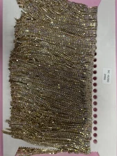 6 Inch Wide Gold and Clear Rhinestone Fringe, Sold per yard