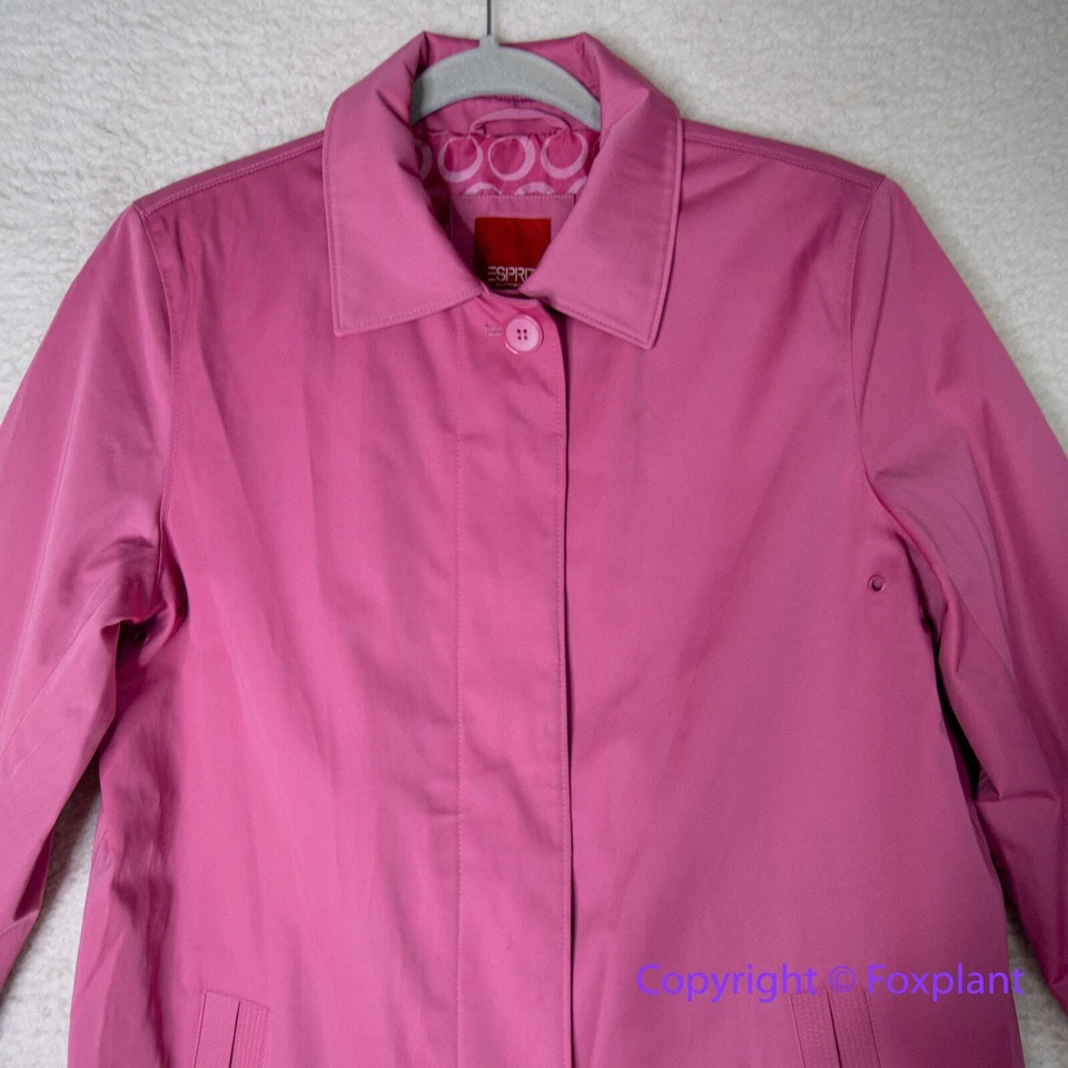 Abrigo de lluvia vintage Esprit para mujer rosa liso hasta la rodilla, talla S Foto 2 de 4