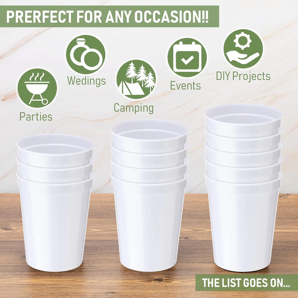 12 Pack 16Oz Stadium Cups Reusable Plastic Cups Blank Drink Tumblers for Parties - Image 3 of 4