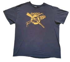 Delta Pro Weights Shirt Men XL Brown Graphic Print Gun Chainsaw Rifle VTG FLAW