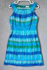 Calvin Klein Women's Sleeveless Empire Waist Fit & Flare Dress Cotton Blue Sz 8