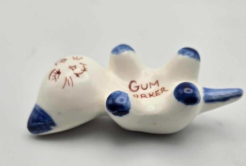 Gomma da masticare Parker Gattino Gatto Gatto Vintage MCM anni 50-60 Ceramica Blu 3,5"