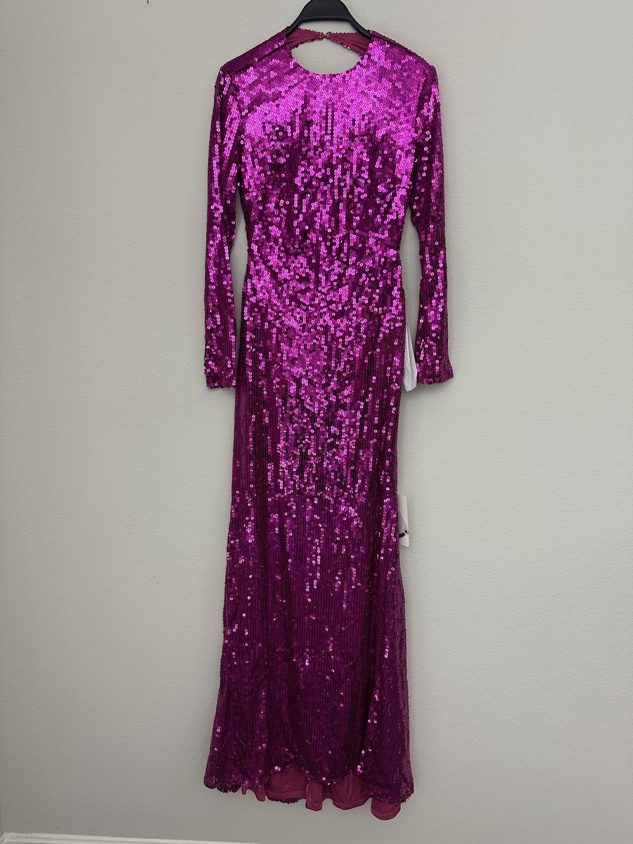 New MAC DUGGAL Pink Long Sleeve Sequined Evening Gown Dress 10891 Size 4 |  eBay