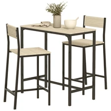 HOMCOM 3 Piece Bar Table and Chairs, Industrial Dining Table Set for 2, Counter