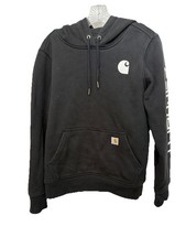 Carhartt Sweatshirt Womens Small 4-6 Black Hoodie Relaxed Fit Spellout Logo