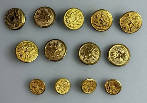 Vintage US Army Great Seal Eagle Buttons Brass Military Uniform WWII Great Coat