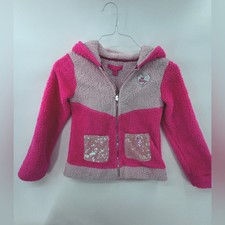 Betsey Johnson Pink Fuzzy Sherpa Full Zip Hoodie with sequin pockets Girls Sz12