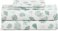 Coastal Print Microfiber Sheet Set, Soft, Comfy, 12" Deep Pockets, Queen, Beachy