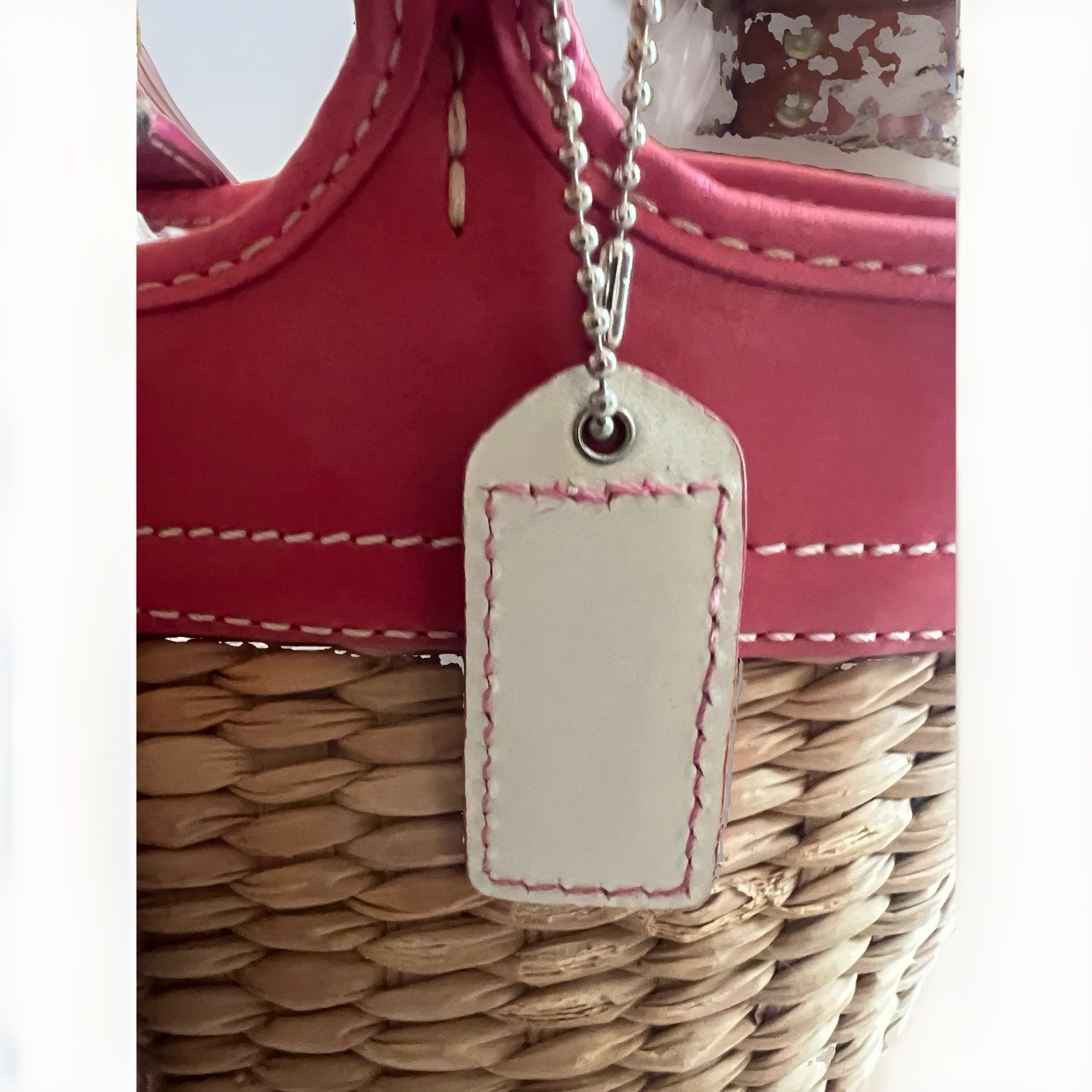 Coach Y2K Butterfly Straw Basket Bag Tote Pink Leathe… - Gem