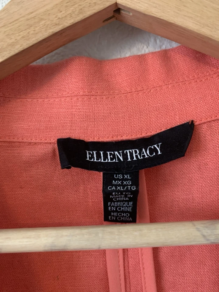 Блейзер женский Ellen Tracy льняной вискозный с рукавами 3/4 XL на одной пуговице легкий - Изображение 4 из 4