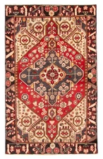 Vintage Red Traditional 3'11" x 6'6" Oriental Hand-Knotted Wool Area Rug