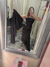Black Formal Gown with Silver Leaf Embellishments and Corset Back