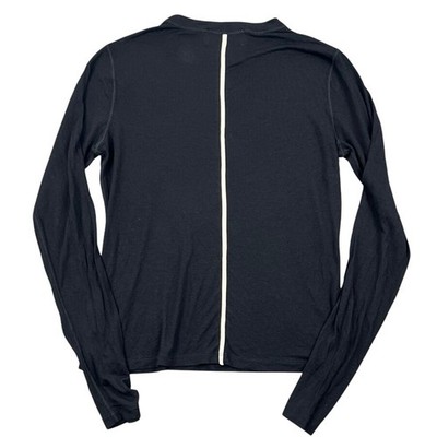 La Ligne Black Silk Blend Long Sleeve Knit Top Back Contrast White Stripe  - XS
