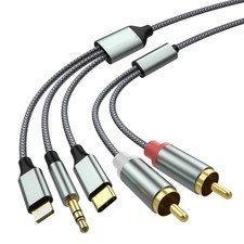 Lightning to RCA Cable Audio Aux Adapter,RCA 3.5mm Cable USB C 1.3M, Grey