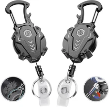 2Pack Heavy Duty Retractable Keychain, Tactical ID Badge Holder Reel Carabiner C