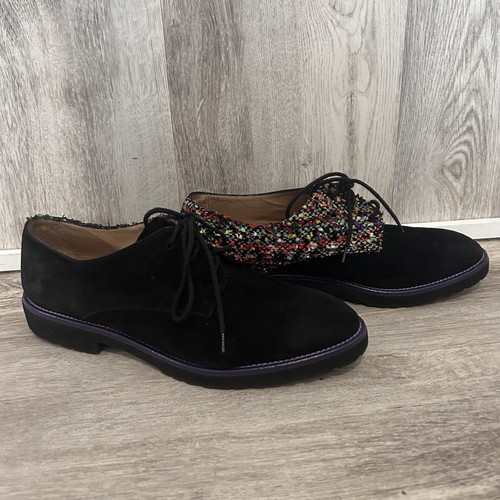 Diane B Milano Suede Tweed Oxford Shoes Womens 9 40 Black Indie Italy Academia