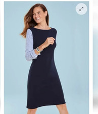 NEW Fall Talbots Stripe Interlock Shift Dress knit Indigo Blue womens  medium m