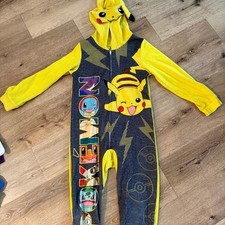 Pok mon Boys Pikachu  Friends Fleece Hooded Union Suit One-Piece Pajamas Size