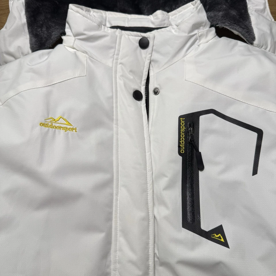 OutdoorSport Men L Waterproof Winter Ski Jacket Snow Thermal Fleece Hooded White - Image 4 of 4