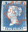 SG6 2d pale Blue plate 1 LD, VF/U, margins mostly all round