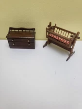 Vintage Dollhouse Concord Miniatures Nursery Cradle and changing table