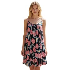 Roxy A Line Black with Floral Print Spaghetti Straps Dress size XS NWT