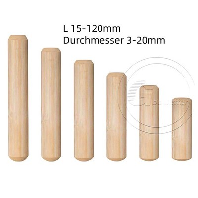 Holzdübel Ø 3-20mm / Länge 15-120mm Hartholz Abgeschräft Geriffelt Pin Holzdübel