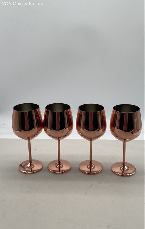Copper Plated Stainless Steel Wine Glasses Set of 4 Metal Goblets Barware