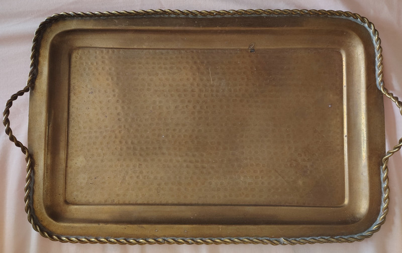Vintage Hammerded Brass Hand Tooled Decorative Tray