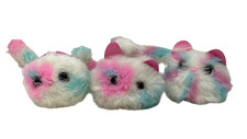 POMSIES Lot 3 Kitty Cat Plush VIDEO Pink Blue White Patches Stripes Wearable