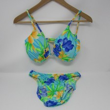 Venus Bikini Swim Suit Vintage Tropical Top  Bottom Size M Underwire D Cup