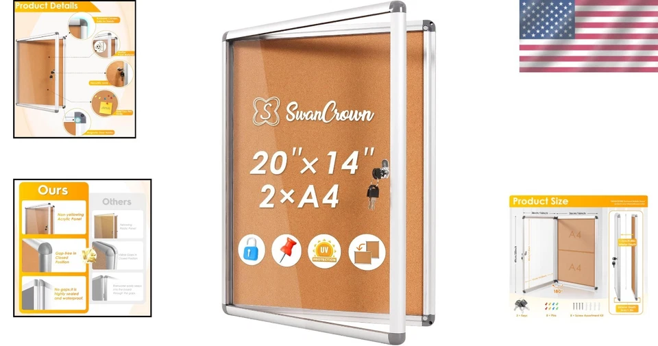 Silver Frame Lockable Bulletin Board with Self-Healing Cork - 20"x14" - Image 2 of 4