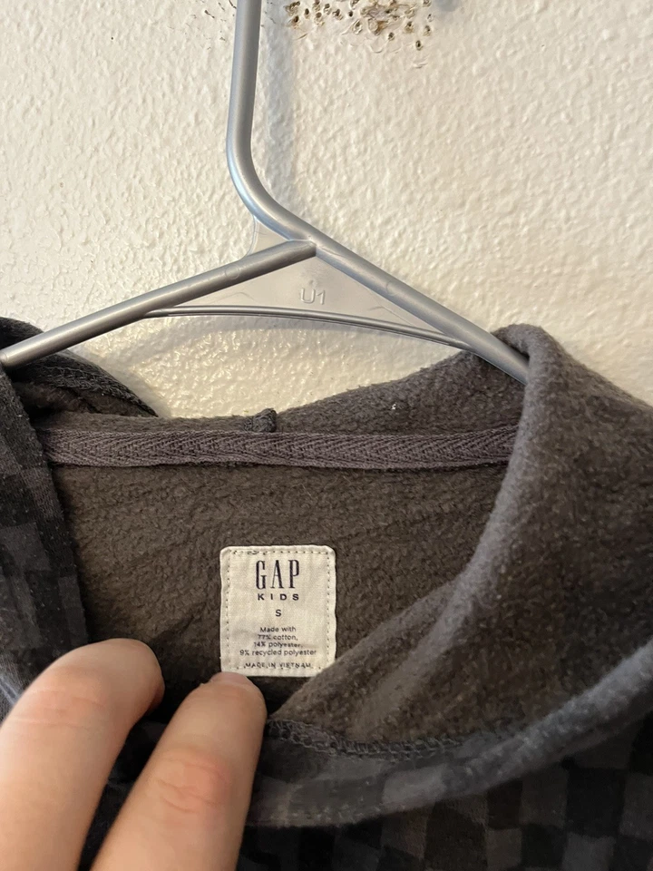 GAP Niños Gris Cuadros Pullover Sudadera con Capucha Talla Pequeña Foto 2 de 3