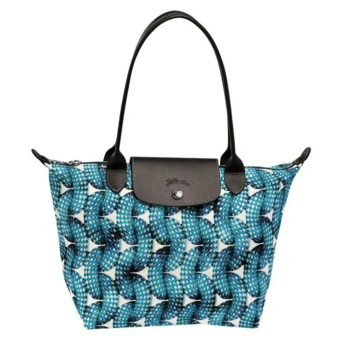 Longchamp Le Pliage Surf The City Canvas Medium Tote Blue Nautical Rope AUTH