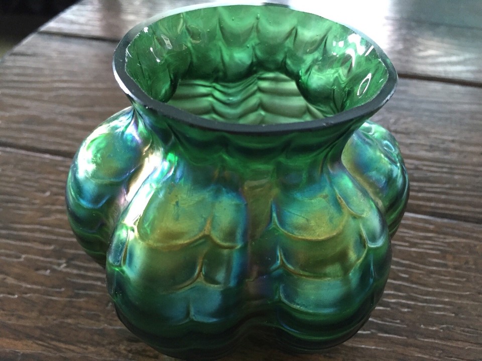 Antique Kralik/Welz Iridescent Green Draped/Festooned Art Glass Vase eBay