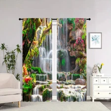 2Pcs Natural Landscape Flower Window Curtains Drapes Bedroom Living Room Kitchen