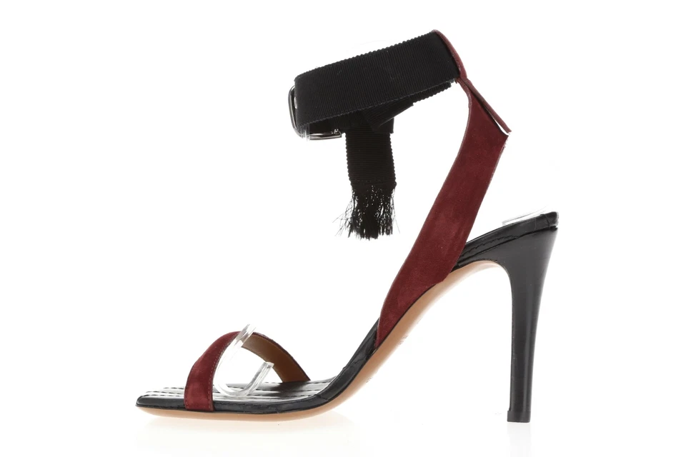 Tacones Etro 249140 para mujer punta abierta borgoña/negro talla 37/7 medianos EE. UU. Foto 4 de 4