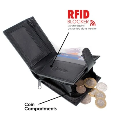 AR Mens Leather Wallet With Zip Pocket Coin Black