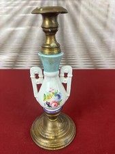 ANTIKER KERZENLEUCHTER AUS PORZELLAN UND KUPFER BESCHÄDIGT HANDBEMALT