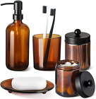 Bathroom Accessories Set, 5 Pack Amber Glass Bath Accessory Sets Complete, Brown