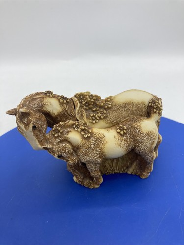 READ Vtg S.I.A.B. England Horse Pony & Baby Foal Trinket Box Cast Resin