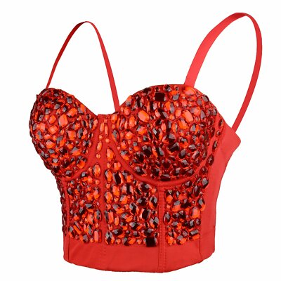 ELLACCI Women's Sexy Rhinestone Punk Bustier Crop Top Push Up