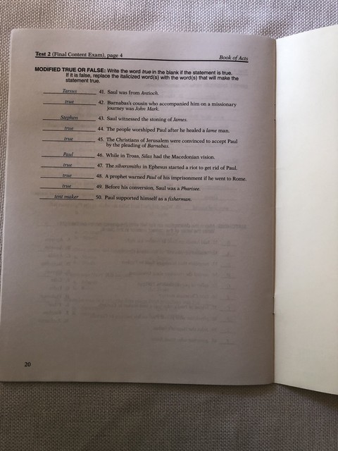Abeka 8th grade Bible Book of Acts TEST KEY | eBay