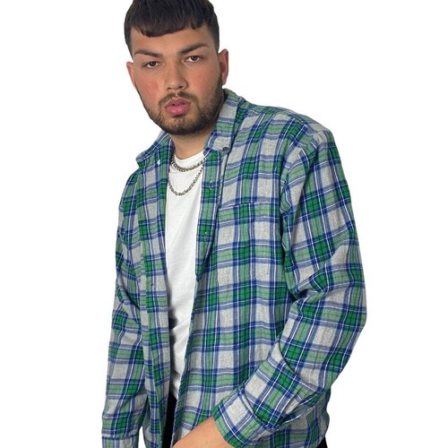 Green Checkered Shirt Grey St John’s Bay Men’s Size XL long Sleeved