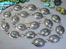 NAVAJO Tony Guerro Arziona TURQUOISE Sterling Silver 91g 37.5" CONCHO BELT signd