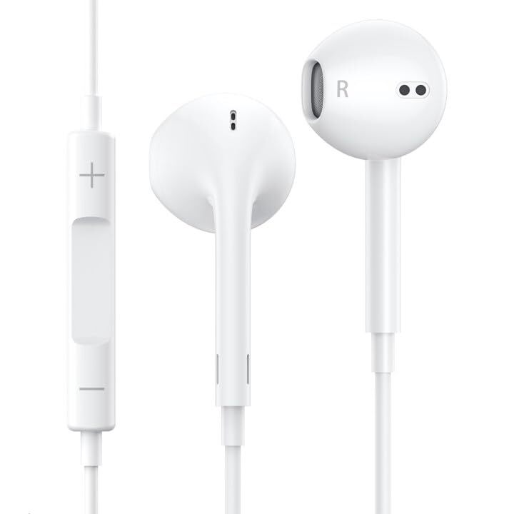 White for iPhone Headphones Wired Earbuds with Connector MFi Certified Noise ...