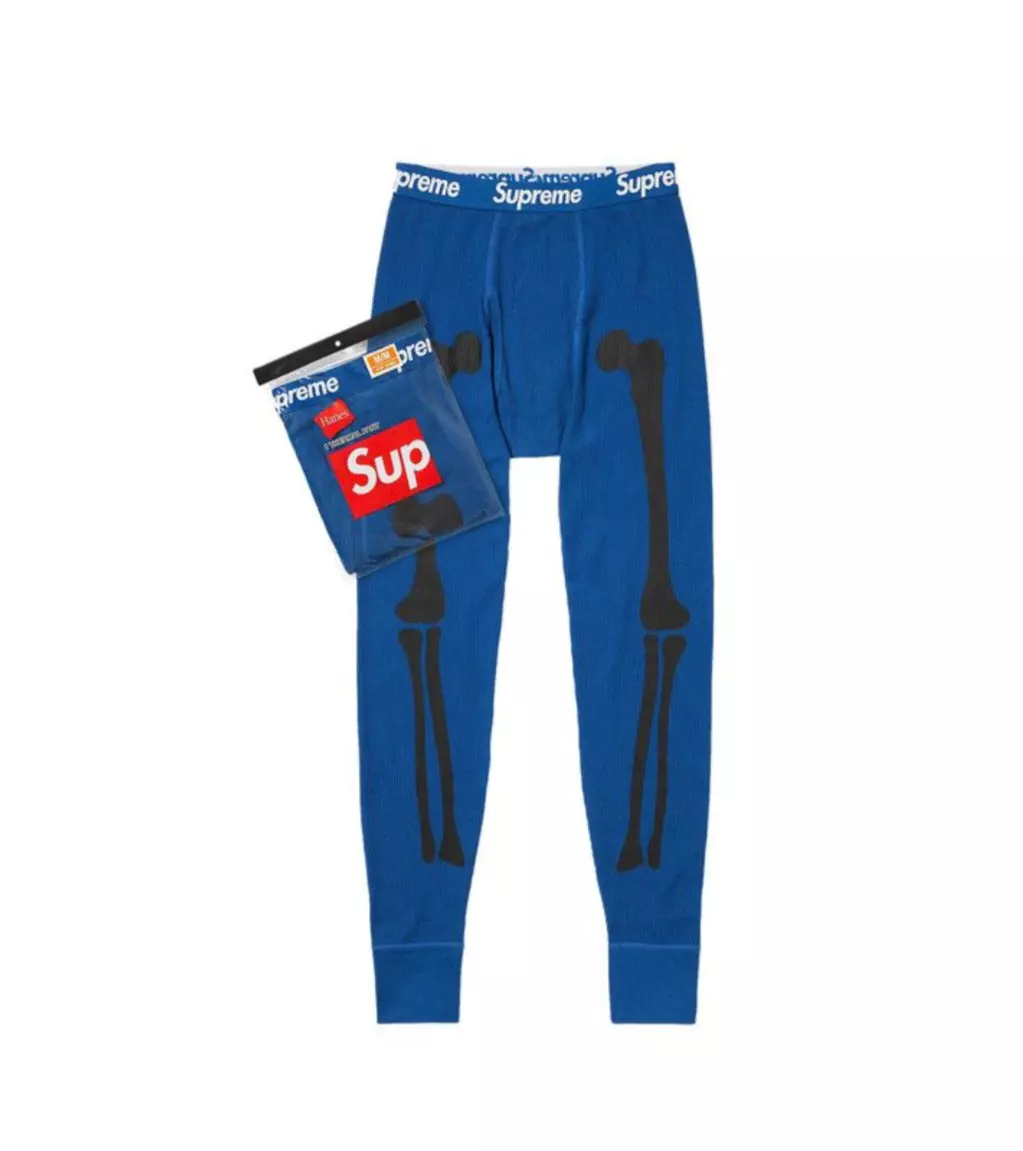 Neuf ! Pantalon thermique Supreme F/W 23 Hanes Bones (1 pièce) (bleu) Large